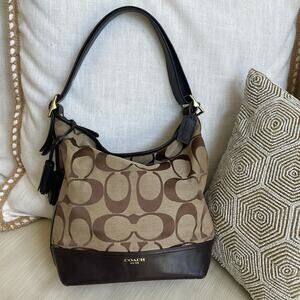 Coach Signature Brown Slouch Shoulder Bag | Tassel, Leather Trim